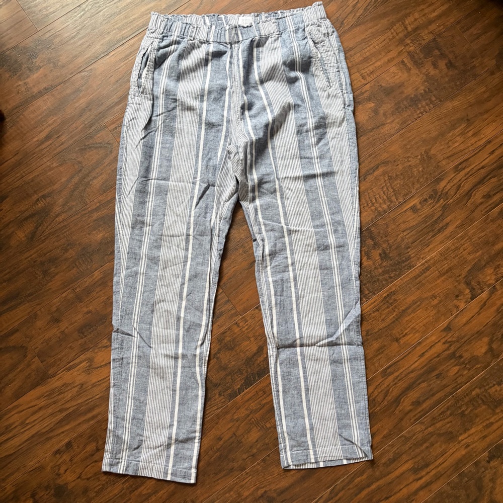 Sigrid Olsen Linen Cotton Striped Coastal Nautical Beach Straight Leg Pant